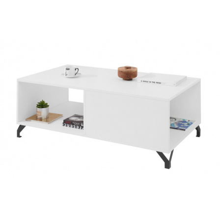 BERGEN dohányzóasztal - BE10, Fehér Lux + Fehér magasfényű