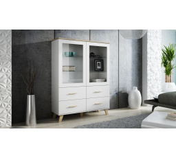 LOTTA 120 vitrinszekrény, Fehér / Sonoma tölgy