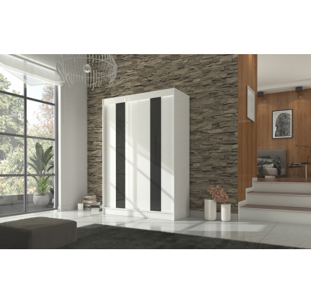 Tolóajtós szekrény lacobellel KAREN 150 Fehér+Fekete Lacobel