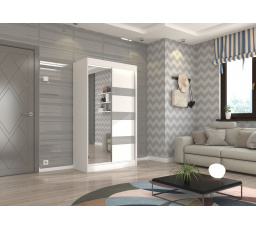 Tolóajtós szekrény tükörrel és lacobellel TOURA 120 Fehér+Szürke Lacobel