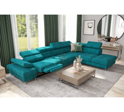 NAROŻNIK GALAXY RELAX Z FUNKCJĄ SPANIA 225X350 CM - Odcienie turkusu , prawa