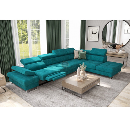 NAROŻNIK GALAXY RELAX Z FUNKCJĄ SPANIA 225X350 CM - Odcienie turkusu , prawa