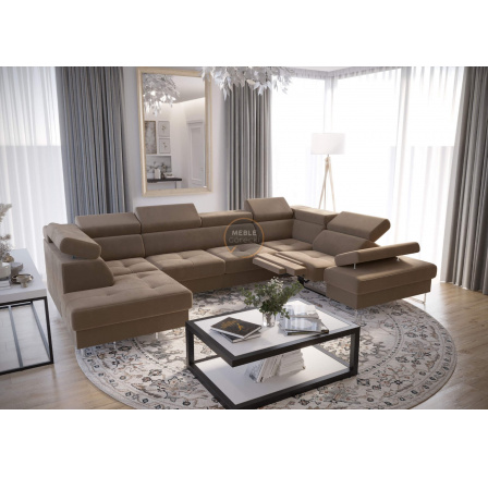 NAROŻNIK GALAXY MAX II RELAX Z FUNKCJĄ SPANIA 215x350x170 - Odcienie beżu , prawa