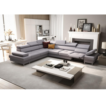NAROŻNIK Z FUNKCJĄ SPANIA I RELAX GALAXY MAX 350x280 CM - Odcienie szarości , lewa
