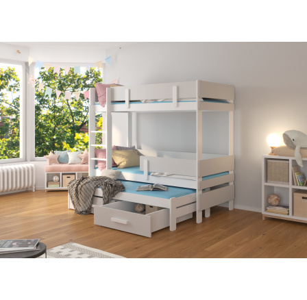Háromszemélyes emeletes ágy ETAPO 180x80 Fehér+Szürke