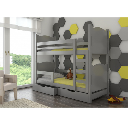 Kétszemélyes emeletes ágy matracokkal MARABA Gray