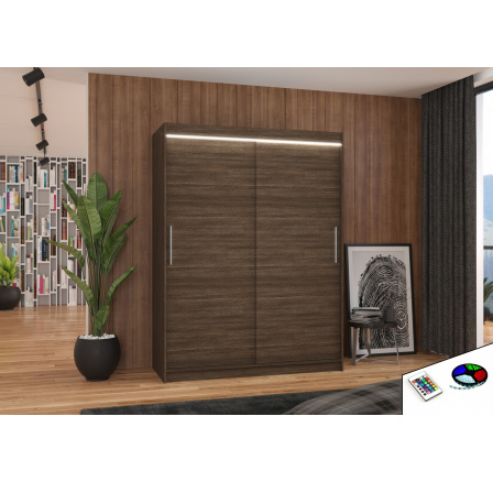 Tolóajtós szekrény LED világítással DENVER 150 Choco+Choco