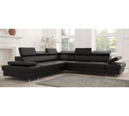 NAROŻNIK GALAXY MAX Z FUNKCJĄ SPANIA 280X280 SKÓRA NATURALNA - Strona lewa , Skóra czarna