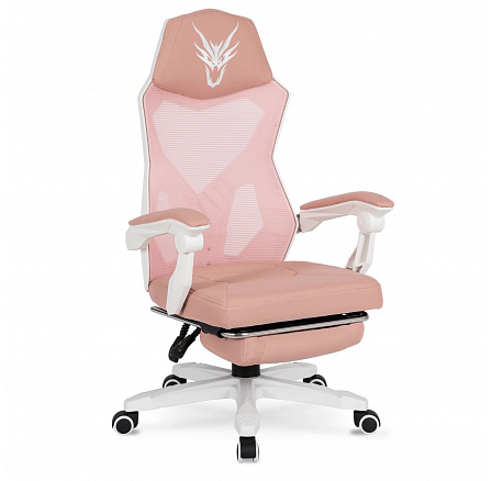 Fotel Obrotowy BING Gamingowy z Podnóżkiem Różowy/Biały