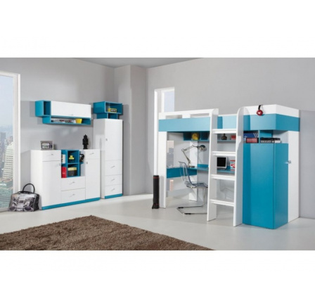 Gyerekszoba MOBI - C rendszer, Fehér Lux / Türkiz