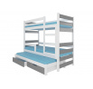 Háromszemélyes emeletes ágy matracokkal KARLO White+Gray