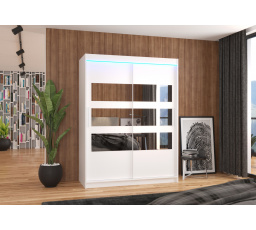 Tolóajtós szekrény tükörrel és LED világítással FLORENTO 150 Fehér+Fehér