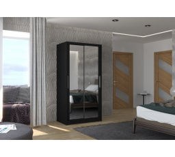 Tolóajtós és tükrös ruhásszekrény NEVIO 100 Fekete+Fekete