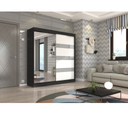 Tolóajtós szekrény tükörrel és lacobellel TOURA 200 Fekete+Fehér