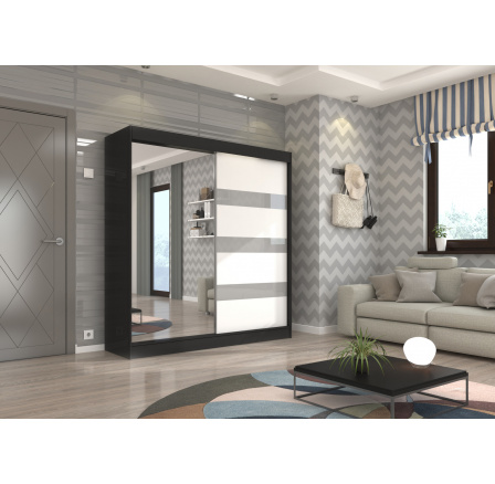 Tolóajtós szekrény tükörrel és lacobellel TOURA 200 Fekete+Fehér