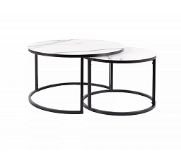 ATLANTA C konferencia asztal - 2 asztal szett, fehér márványhatás/fekete matt