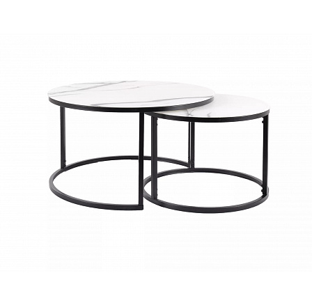 ATLANTA C konferencia asztal - 2 asztal szett, fehér márványhatás/fekete matt