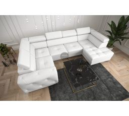 NAROŻNIK ORION MAX II Z FUNKCJĄ SPANIA 165X350X185 CM SKÓRA NATURALNA - Skóra biała , lewa