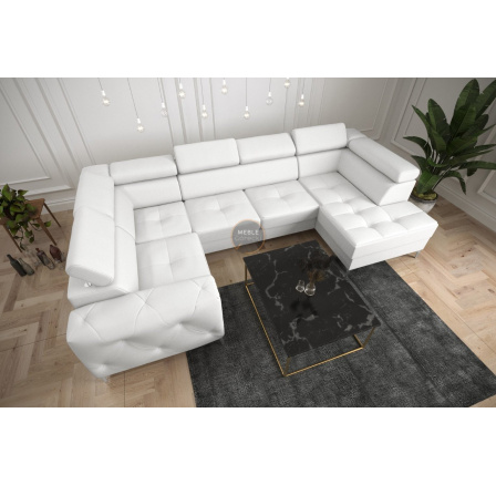 NAROŻNIK ORION MAX II Z FUNKCJĄ SPANIA 165X350X185 CM SKÓRA NATURALNA - Skóra biała , lewa