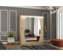 Tolóajtós szekrény tükörrel és LED világítással BALTIMORE 180 Sonoma+Sonoma
