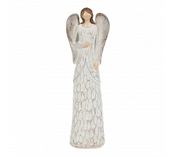 Angyal kézzel a mellkasán - polyresin figura, S méret, krémszínű