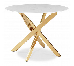 Stół BALI Szklany 100 cm Biały Marmur/Złoty