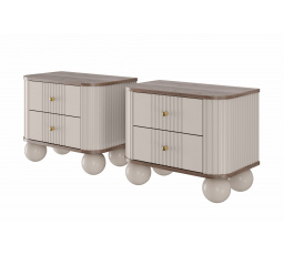 Zestaw szafek nocnych Vesper 56 cm - kaszmir / orzech / złote uchwyty / nogi kule