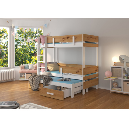 Háromszemélyes emeletes ágy matracokkal ETAPO 200x90 Fehér+Artisan