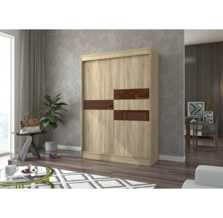 Tolóajtós szekrény lacobellel BATIA 150 Sonoma+Choco Lacobel