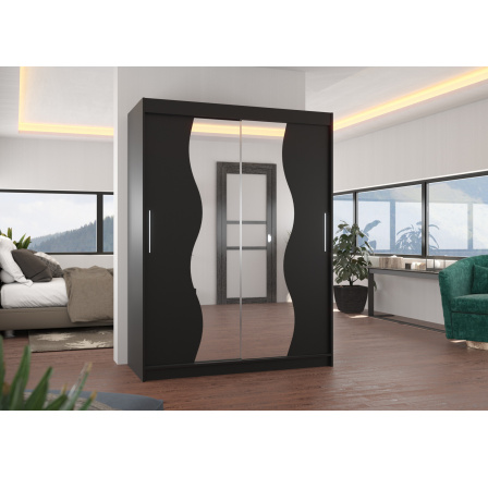 RENZO 150 tolóajtós szekrény tükörrel Fekete+Fekete