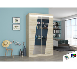 Tolóajtós szekrény tükörrel és LED világítással TEXAS 120 Sonoma+Sonoma