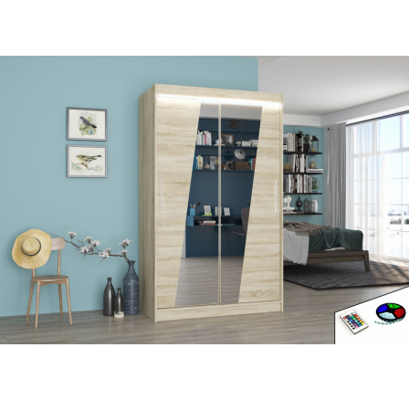 Tolóajtós szekrény tükörrel és LED világítással TEXAS 120 Sonoma+Sonoma