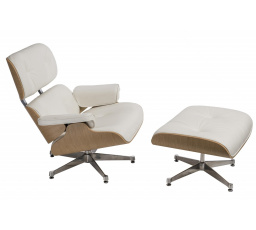 VIP fotel lábtartóval fehér/természetes tölgy/ezüst alap