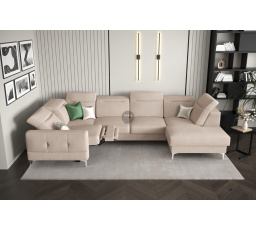 NAROŻNIK MALIBU MAX II Z FUNKCJĄ SPANIA I FUNKCJĄ RELAX 180x350x182 CM - Odcienie beżu , Strona lewa