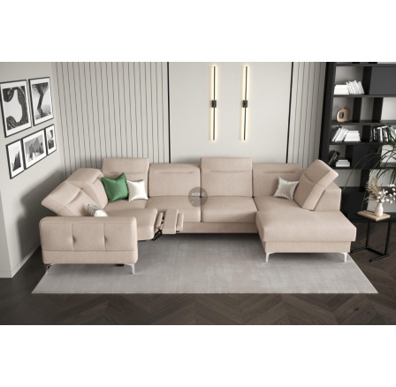 NAROŻNIK MALIBU MAX II Z FUNKCJĄ SPANIA I FUNKCJĄ RELAX 180x350x182 CM - Odcienie beżu , Strona lewa