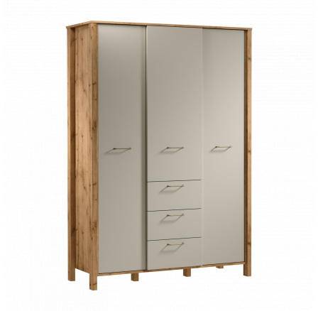 INDYGO S3D3S ruhásszekrény, Wotan Tölgy/Bézs
