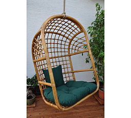 Rattan függő hinta brown wash XL zöld dralon párnával