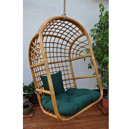 Rattan függő hinta brown wash XL zöld dralon párnával