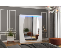 Tolóajtós szekrény tükörrel és LED világítással BALTIMORE 180 Fehér+Fehér