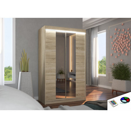 Tolóajtós szekrény tükörrel és LED világítással MARVIN 120 Sonoma+Sonoma