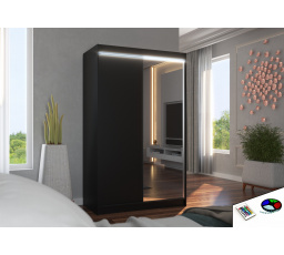 Tolóajtós szekrény tükörrel és LED világítással REWENA 120 Fekete+Fekete