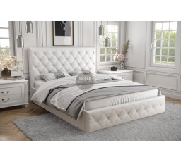 ŁÓŻKO ROMA - 200x200 , Drewniany , Biała eko skóra