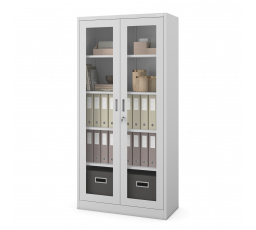 Fém szekrény üvegezett ajtókkal AMELIA, 900 x 1850 x 400 mm, szürke