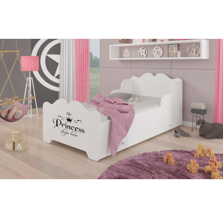 Łóżko z materacem i szufladą XIMENA PRINCESS BLACK 140x70 White