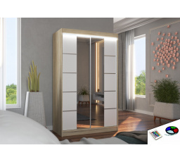 Tolóajtós szekrény tükörrel és LED világítással GENUA 120 Sonoma+Fehér