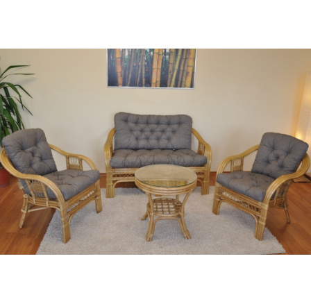 Ratanová sedací souprava Rio De Janeiro medová polstry šedý melír