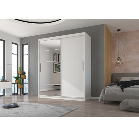 Tolóajtós és tükörrel ellátott ruhásszekrény ESTI 180 Fehér+Fehér