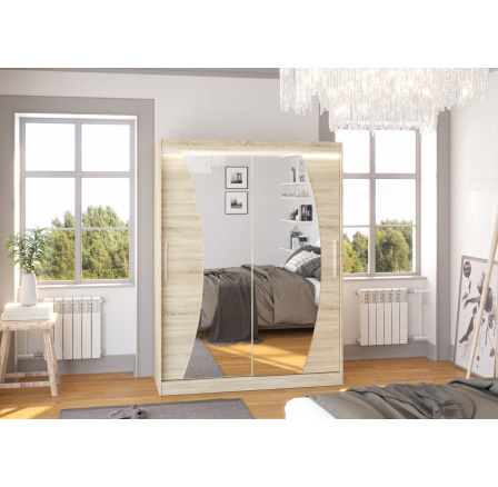 Tolóajtós szekrény tükörrel és LED világítással MODESTO 150 Sonoma+Sonoma