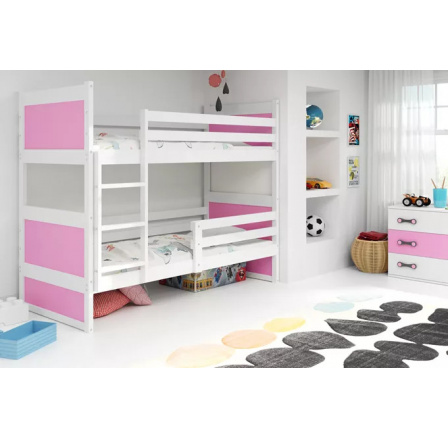 RICO PIĘTROWE RAMA BIAŁY WYPEŁNIENIA RÓŻOWY BEZ SZUFLADY 90 X 200 KPL