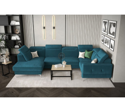 NAROŻNIK TAPICEROWANY MALIBU MAX II 180x350x182 CM - Odcienie niebieskiego , Strona prawa